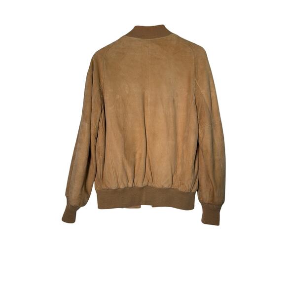 Jos A Banks Suede Leather Jacket Mens Medium Caramel Brown Full Zip Lined Bomber - Picture 2 of 7